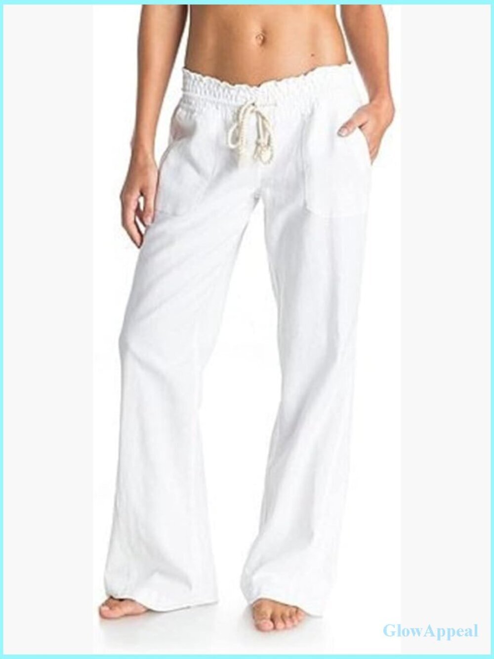 Linen Blend Elastic Waist Drawstring Pants Casual Summer Beach